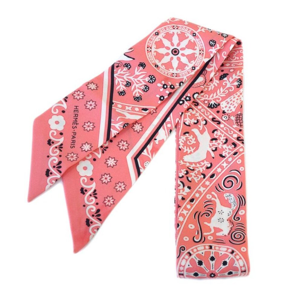 Hermes Scarf Twilly Peuple DU VENT People Of The Wind 100% Silk Pink